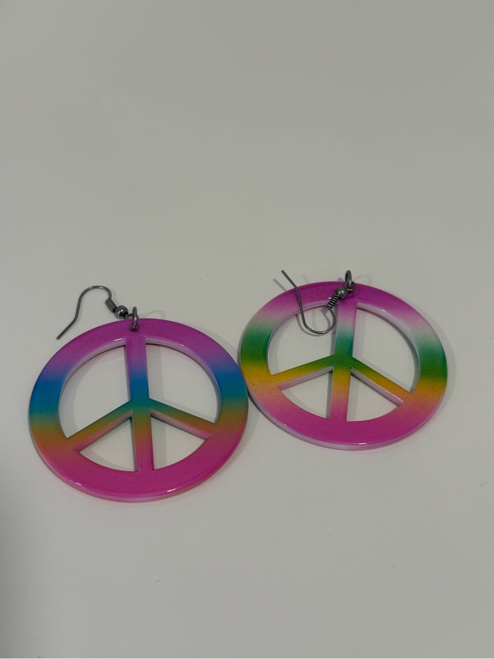 Rainbow Peace Sign Dangle Earrings - Pink Green Blue